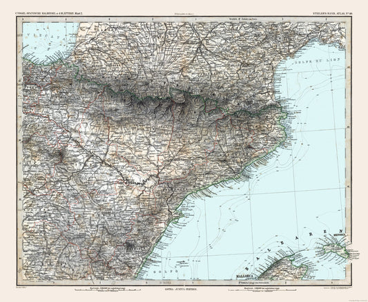 Historic Map - Spain Northeastern - Stieler 1885 - 27.07 x 23 - Vintage Wall Art