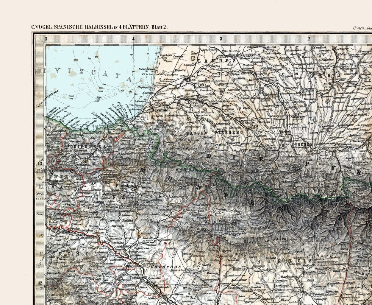 Historic Map - Spain Northeastern - Stieler 1885 - 27.07 x 23 - Vintage Wall Art