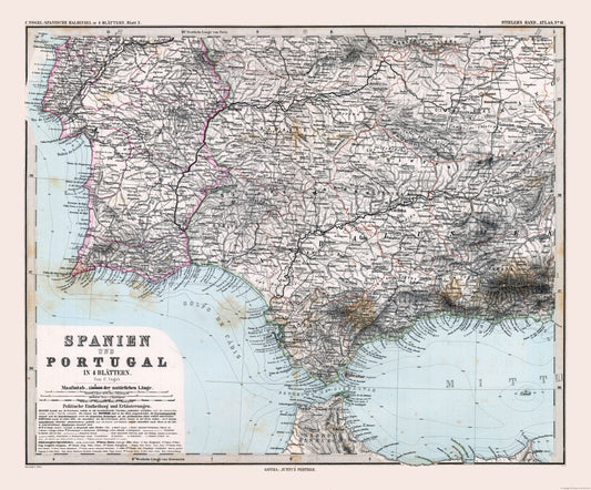 Historic Map - Spain Portugal Southwest - Stieler 1885 - 27.74 x 23 - Vintage Wall Art