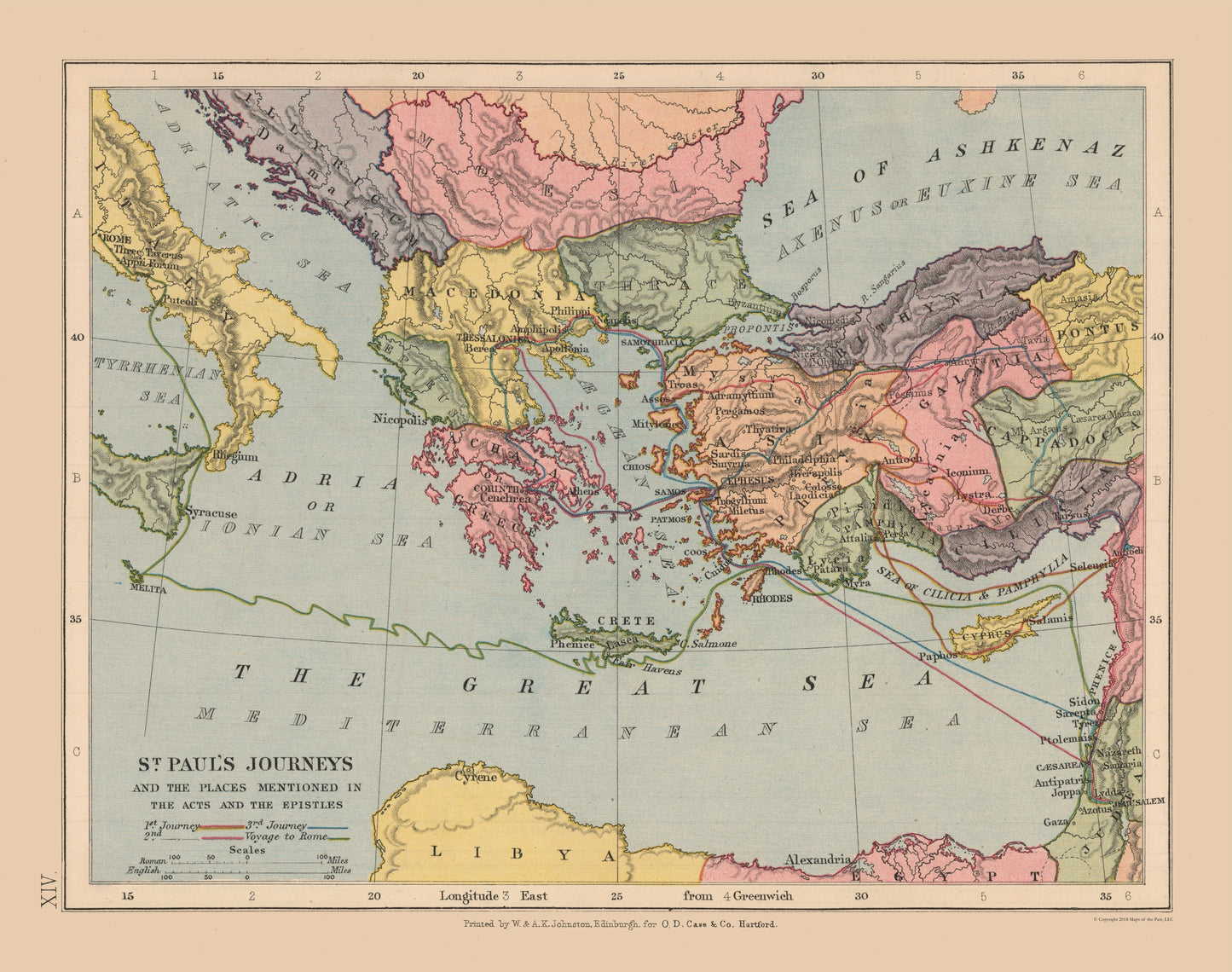 Historic Map - St Pauls Journeys Mediterranean - Case 1878 - 29.14 x 23 - Vintage Wall Art