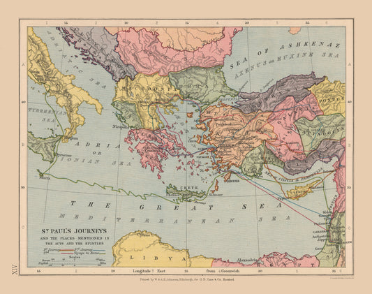 Historic Map - St Pauls Journeys Mediterranean - Case 1878 - 29.14 x 23 - Vintage Wall Art