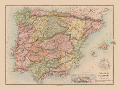 Historic Map - Spain Portugal - Black 1867 - 30.25 x 23 - Vintage Wall Art