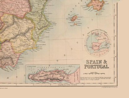 Historic Map - Spain Portugal - Black 1867 - 30.25 x 23 - Vintage Wall Art