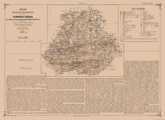 Historic Map - Avila Province Spain - Valverde 1880 - 31.44 x 23 - Vintage Wall Art