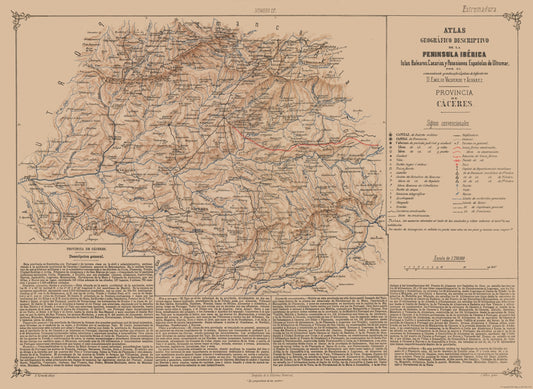 Historic Map - Caceres Province Spain - Valverde 1880 - 31.50 x 23 - Vintage Wall Art