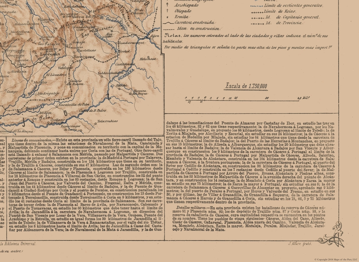 Historic Map - Caceres Province Spain - Valverde 1880 - 31.50 x 23 - Vintage Wall Art