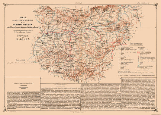 Historic Map - Badajoz Province Spain - Valverde 1880 - 32.07 x 23 - Vintage Wall Art