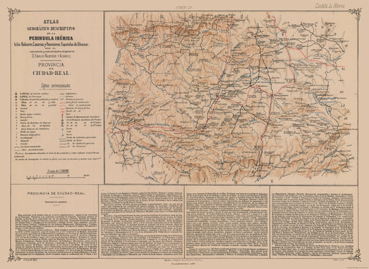 Historic Map - Ciudad Real Province Spain - Valverde 1880 - 31.64 x 23 - Vintage Wall Art