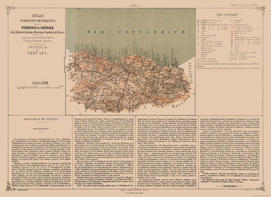 Historic Map - Biscay Province Spain - Valverde 1880 - 31.59 x 23 - Vintage Wall Art