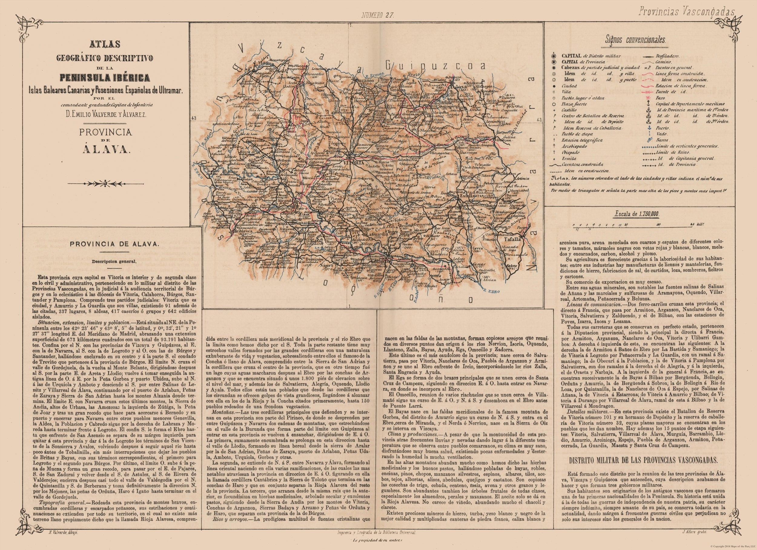 Historic Map - Alava Province Spain - Valverde 1880 - 31.65 x 23 - Vin ...