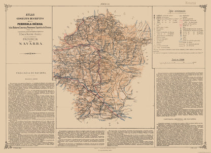 Historic Map - Navarre Spain - Valverde 1880 - 31.65 x 23 - Vintage Wall Art