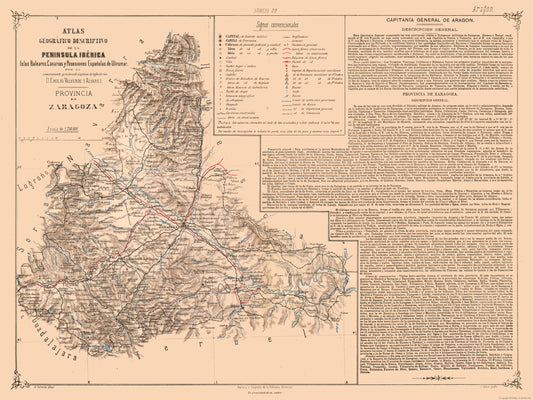 Historic Map - Zaragoza Province Spain - Valverde 1880 - 30.69 x 23 - Vintage Wall Art