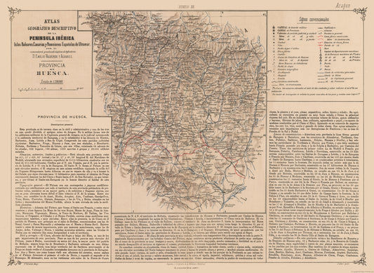 Historic Map - Huesca Spain - Valverde 1880 - 31.54 x 23 - Vintage Wall Art