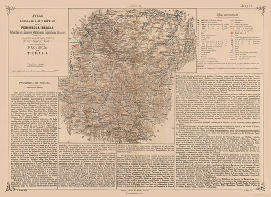 Historic Map - Teruel Province Spain - Valverde 1880 - 31.55 x 23 - Vintage Wall Art