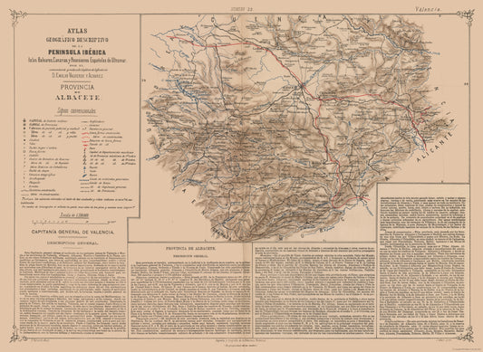 Historic Map - Albacete Province Spain - Valverde 1880 - 31.54 x 23 - Vintage Wall Art