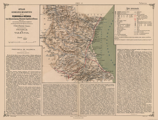 Historic Map - Valencia Province Spain - Valverde 1880 - 30.10 x 23 - Vintage Wall Art