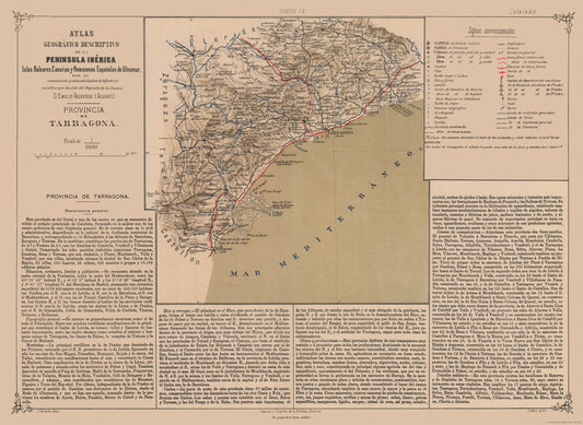 Historic Map - Tarragona Province Spain - Valverde 1880 - 31.49 x 23 - Vintage Wall Art