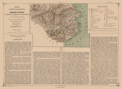 Historic Map - Girona Province Spain - Valverde 1880 - 31.45 x 23 - Vintage Wall Art