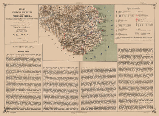 Historic Map - Girona Province Spain - Valverde 1880 - 31.45 x 23 - Vintage Wall Art