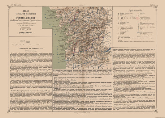 Historic Map - Pontevedra Spain - Valverde 1880 - 32.09 x 23 - Vintage Wall Art