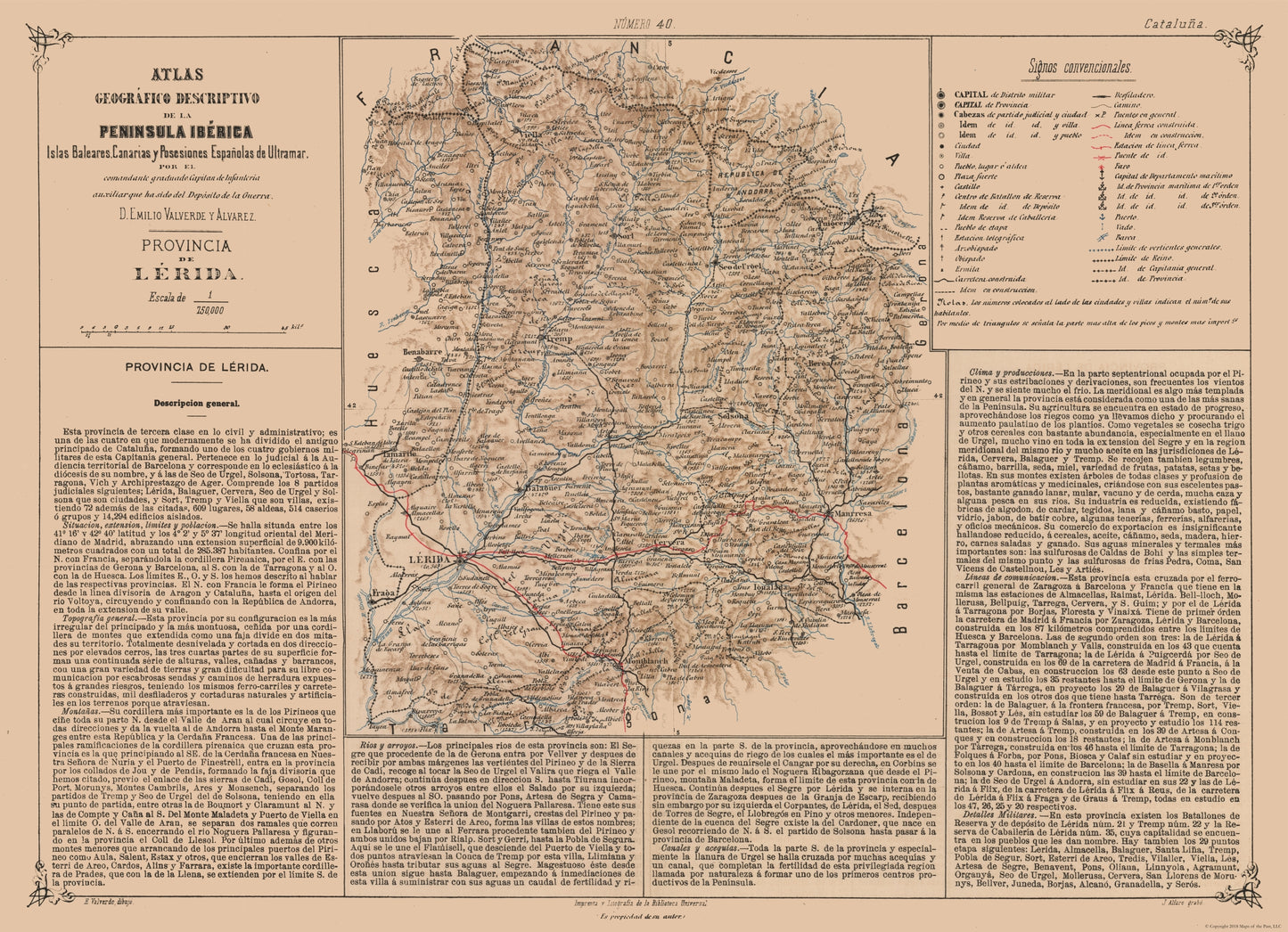 Historic Map - Lleida Spain - Valverde 1880 - 31.79 x 23 - Vintage Wall Art