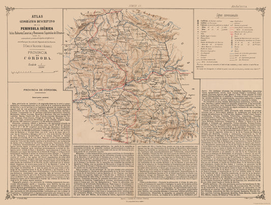 Historic Map - Cordova Province Spain - Valverde 1880 - 30.32 x 23 - Vintage Wall Art