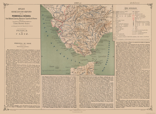 Historic Map - Cadiz Province Spain - Valverde 1880 - 31.59 x 23 - Vintage Wall Art