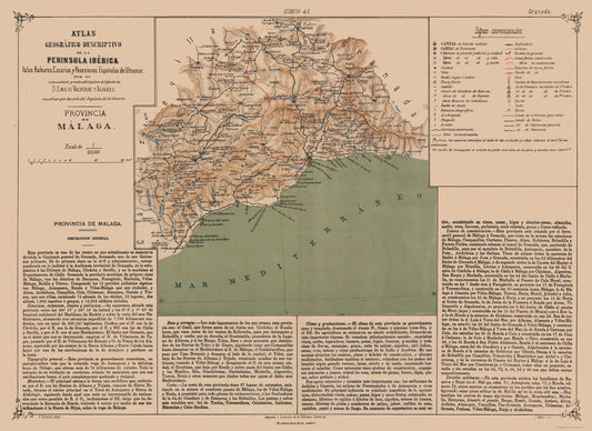 Historic Map - Malaga Spain - Valverde 1880 - 31.57 x 23 - Vintage Wall Art