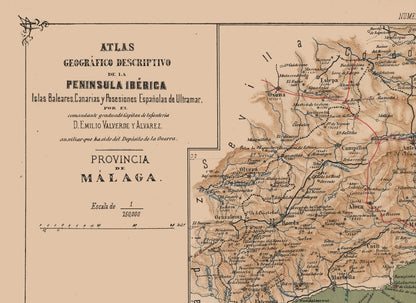 Historic Map - Malaga Spain - Valverde 1880 - 31.57 x 23 - Vintage Wall Art