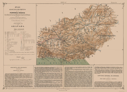 Historic Map - Granada Province Spain - Valverde 1880 - 31.56 x 23 - Vintage Wall Art