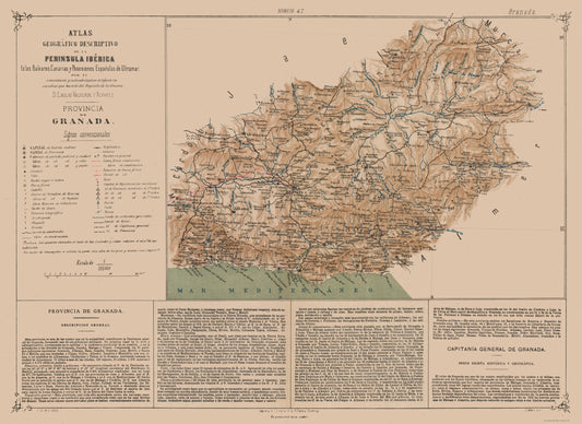 Historic Map - Granada Province Spain - Valverde 1880 - 31.56 x 23 - Vintage Wall Art