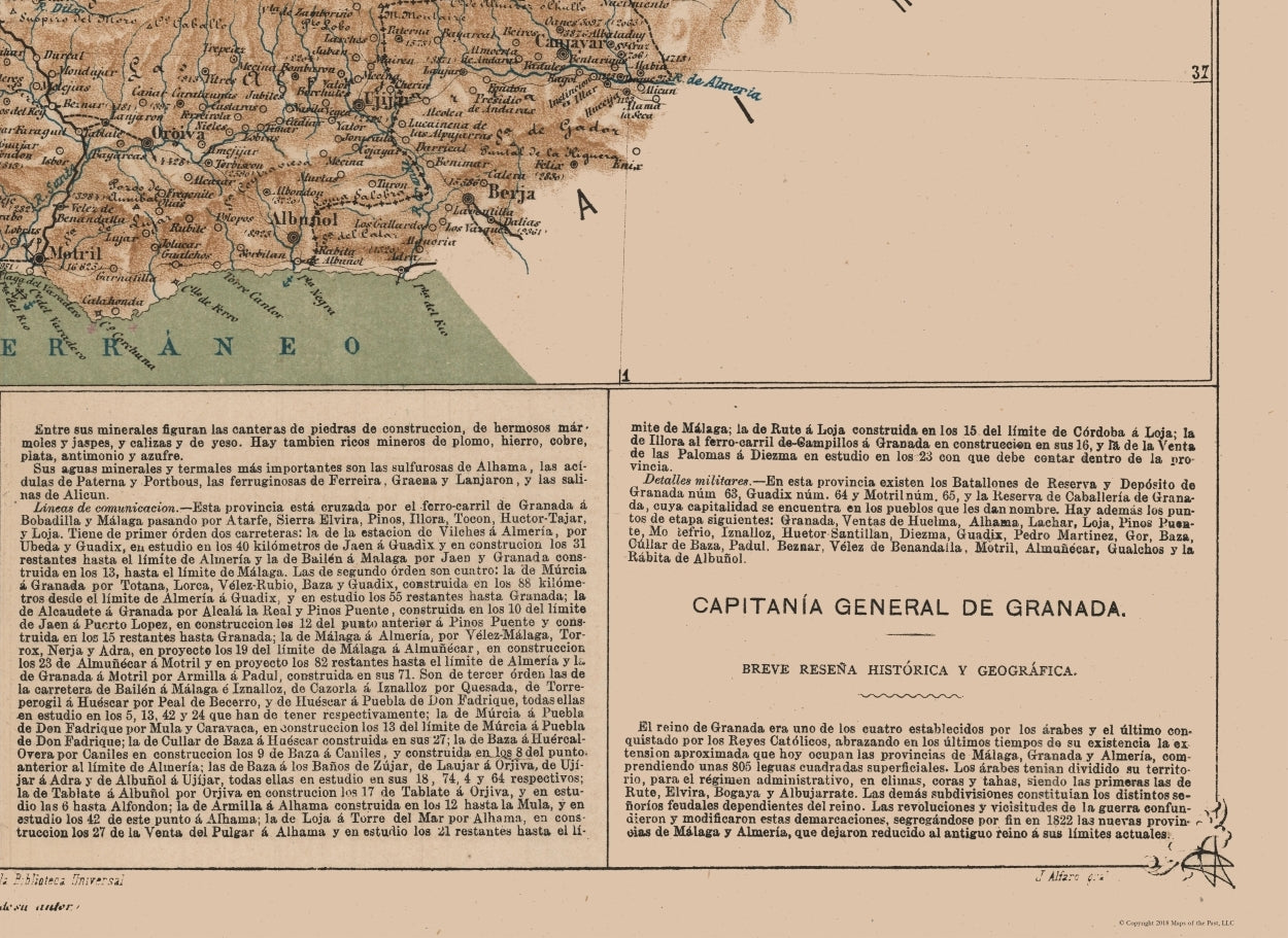 Historic Map - Granada Province Spain - Valverde 1880 - 31.56 x 23 - Vintage Wall Art