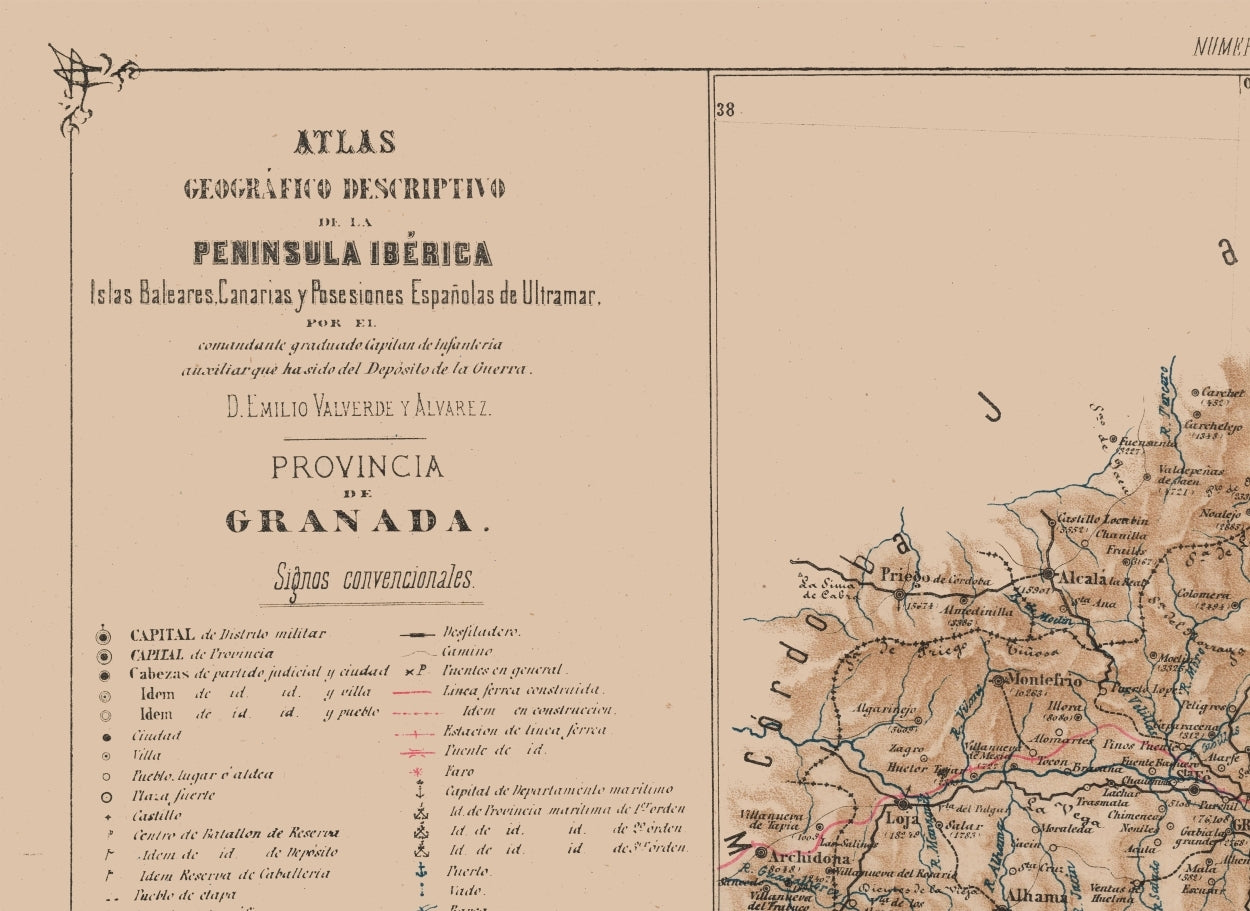 Historic Map - Granada Province Spain - Valverde 1880 - 31.56 x 23 - Vintage Wall Art