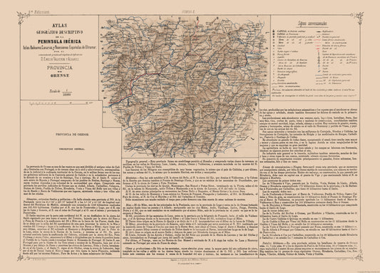 Historic Map - Ourense Spain - Valverde 1880 - 32.02 x 23 - Vintage Wall Art