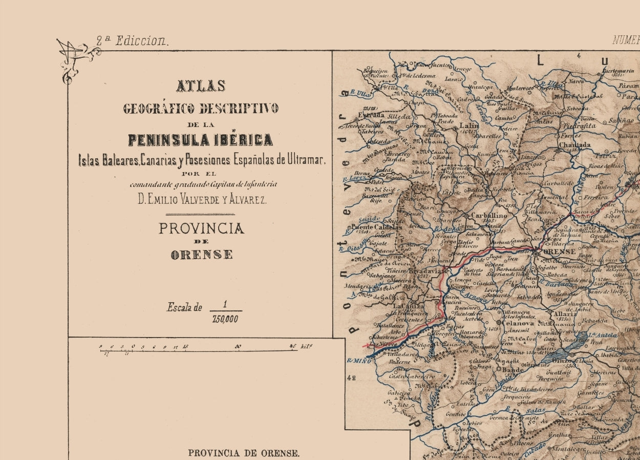 Historic Map - Ourense Spain - Valverde 1880 - 32.02 x 23 - Vintage Wall Art