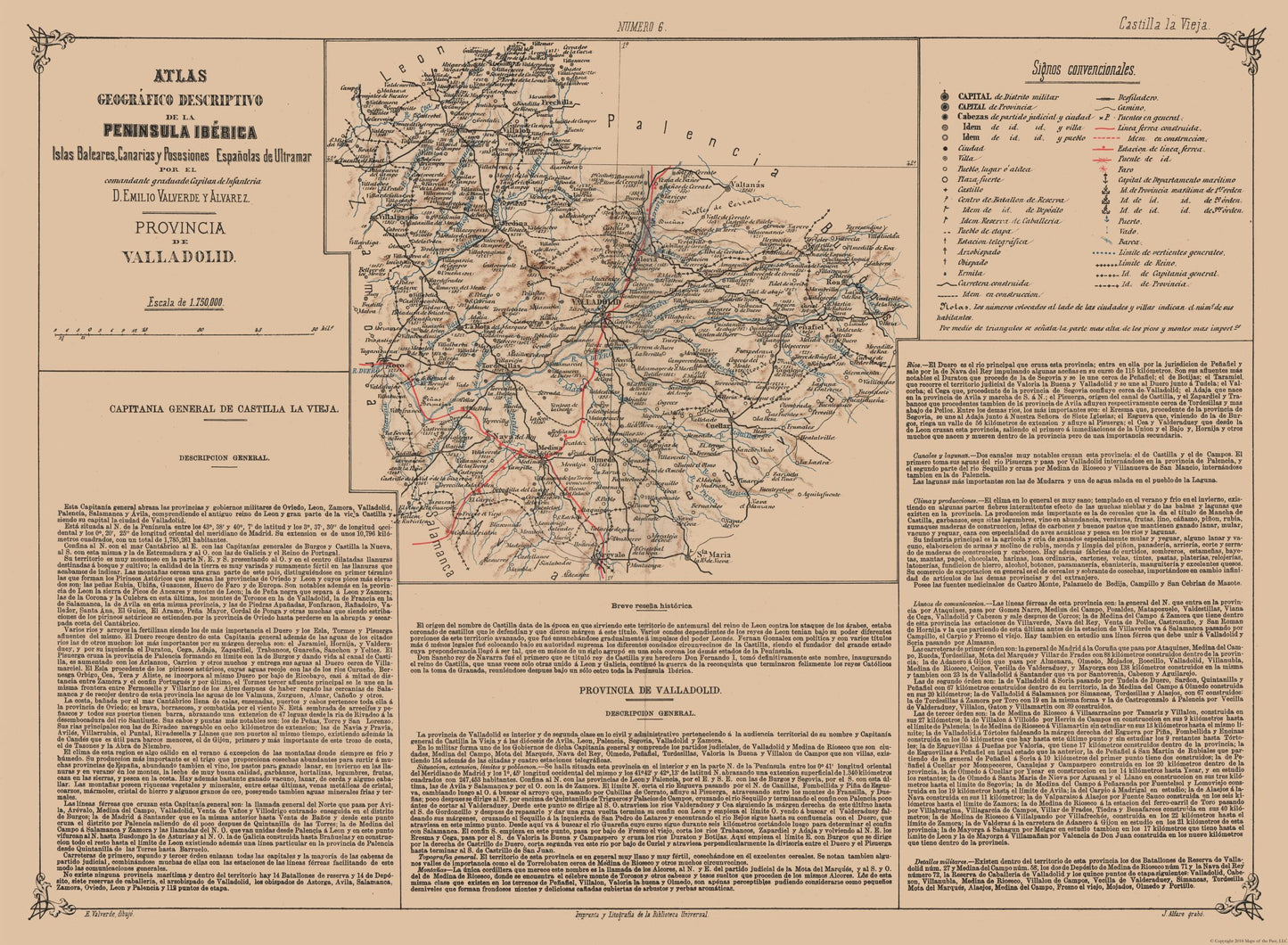 Historic Map - Valladolid Province Spain - Valverde 1880 - 31.35 x 23 - Vintage Wall Art