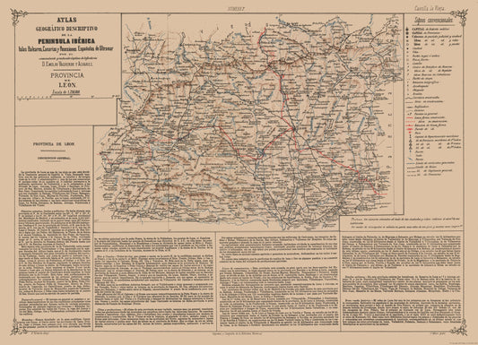 Historic Map - Leon Spain - Valverde 1880 - 31.84 x 23 - Vintage Wall Art