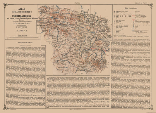 Historic Map - Zamora Province Spain - Valverde 1880 - 31.66 x 23 - Vintage Wall Art