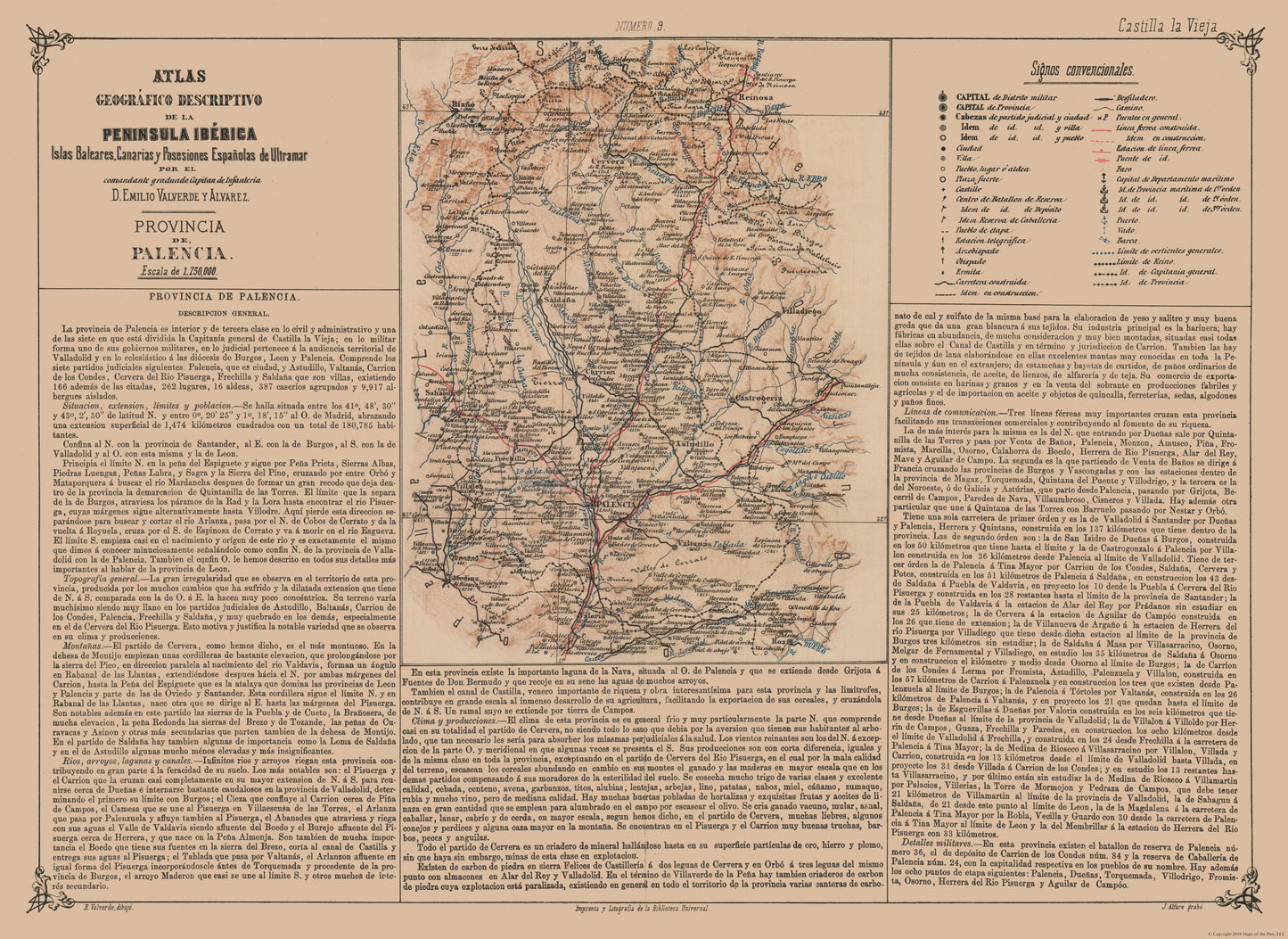 Historic Map - Palencia Spain - Valverde 1880 - 31.58 x 23 - Vintage Wall Art