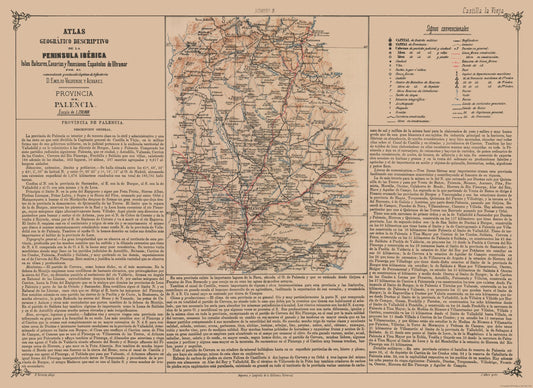 Historic Map - Palencia Spain - Valverde 1880 - 31.58 x 23 - Vintage Wall Art