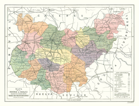 Historic Map - Badajoz Province Spain - Pompido 1913 - 30.11 x 23 - Vintage Wall Art