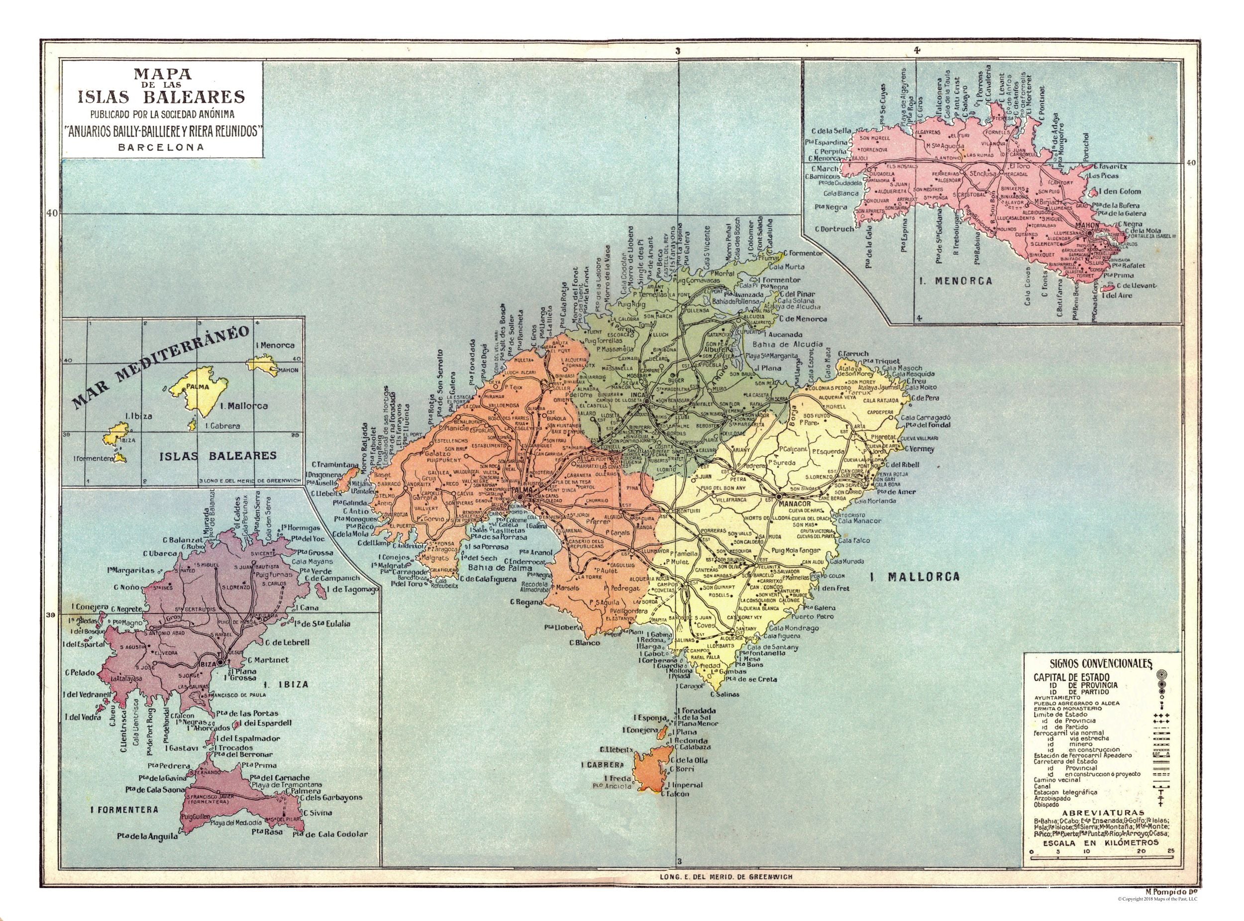 Historic Map - Balearic Islands Spain - Pompido 1913 - 31.16 x 23 - Vi ...