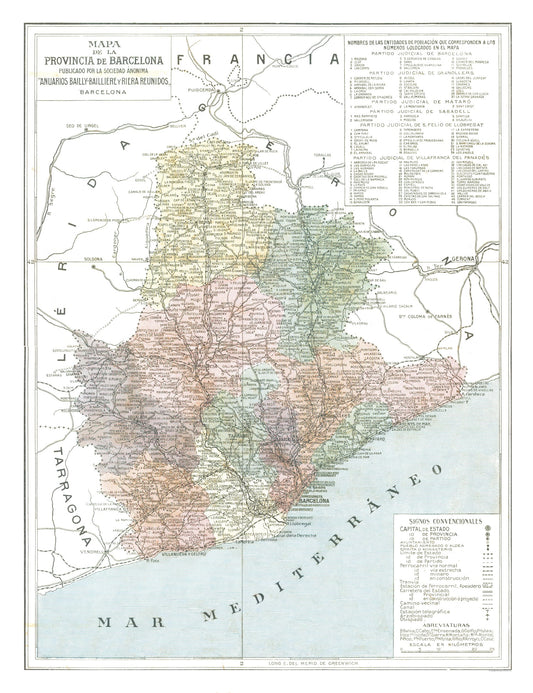 Historic Map - Barcelona Province Spain - Pompido 1913 - 23 x 29.92 - Vintage Wall Art