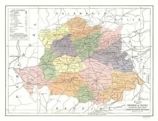 Historic Map - Caceres Province Spain - Pompido 1913 - 29.82 x 23 - Vintage Wall Art