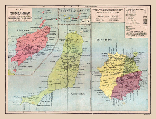 Historic Map - East Canary Islands Spain - Pompido 1913 - 30.28 x 23 - Vintage Wall Art