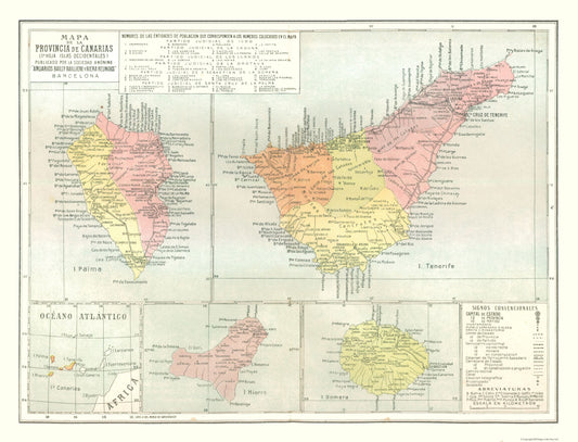 Historic Map - West Canary Islands Spain - Pompido 1913 - 30.10 x 23 - Vintage Wall Art