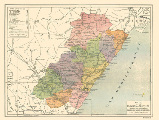 Historic Map - Castellon de la Plana Province Spain - Pompido 1913 - 30.53 x 23 - Vintage Wall Art