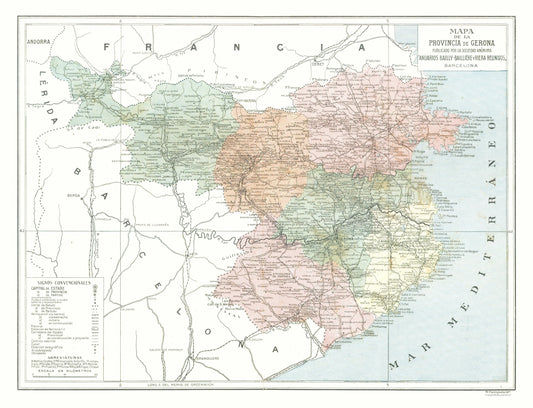 Historic Map - Girona Province Spain - Pompido 1913 - 30.03 x 23 - Vintage Wall Art