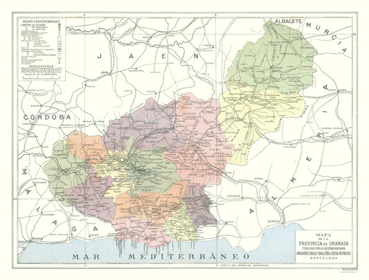 Historic Map - Granada Province Spain - Pompido 1913 - 30.30 x 23 - Vintage Wall Art