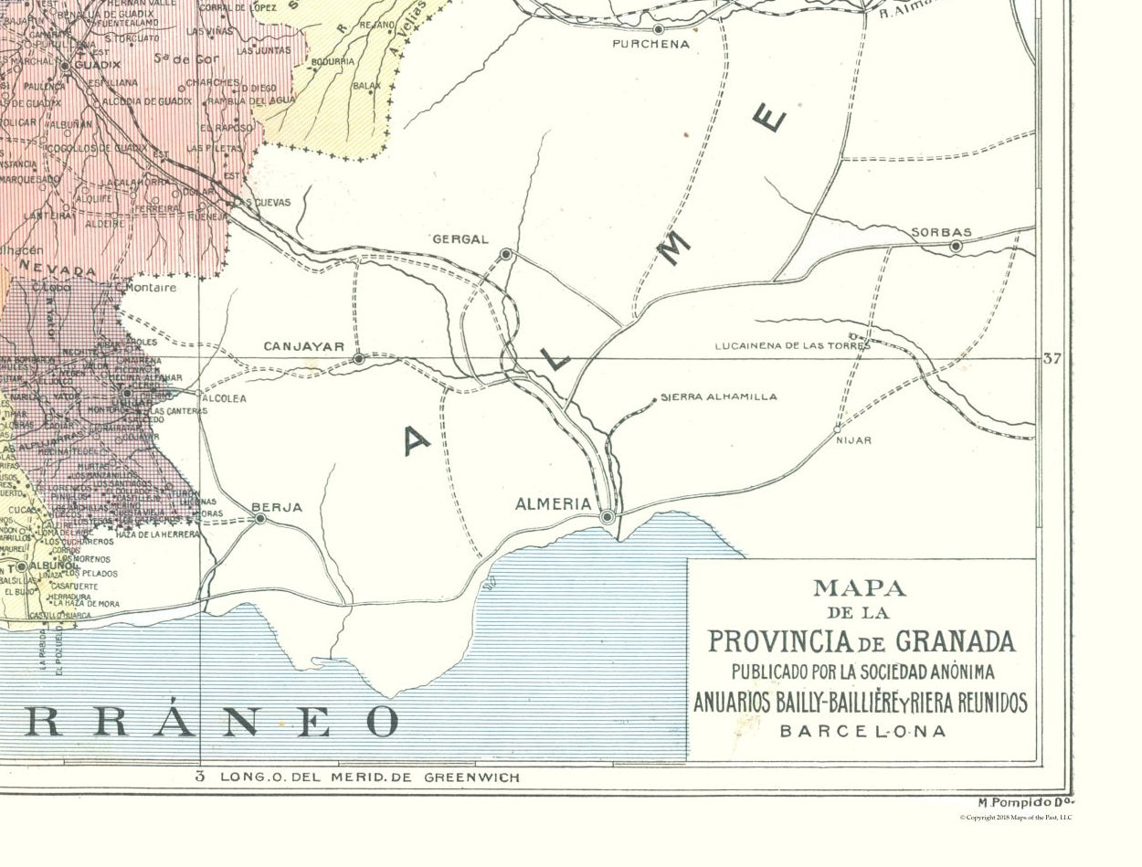 Historic Map - Granada Province Spain - Pompido 1913 - 30.30 x 23 - Vintage Wall Art